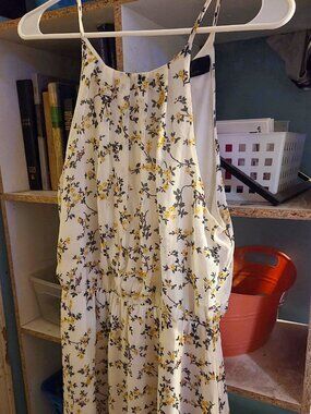 Blue Rain Women's Medium Floral Midi Dress Ivory Yellow Print Sleeveless Elastic
